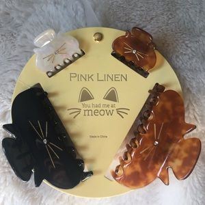 Pink Linen You Had Me At Meow Cat Hair Clips!